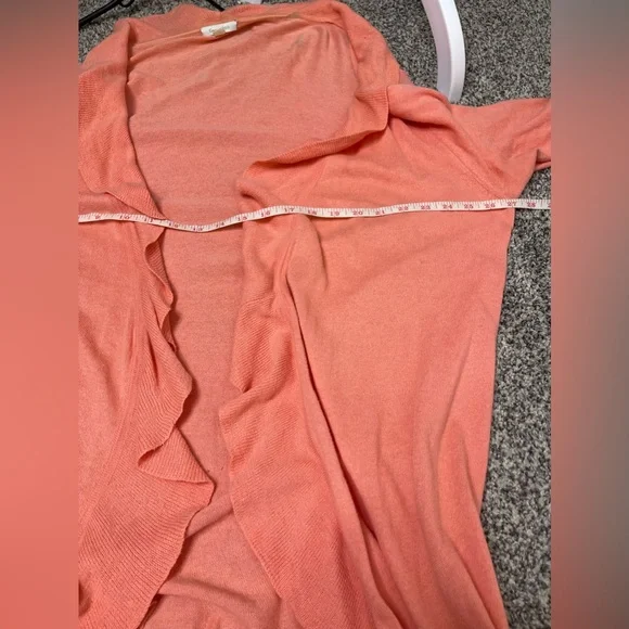 Garnet Hill Peach Ruffle Long Line Open Cardigan XL Cashmere Cotton Lounge - Picture 9 of 10